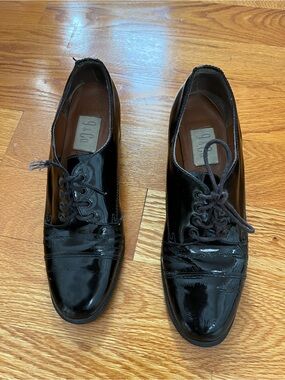 Black Patent Lace-Up Women's Oxfords - 9 & Co.